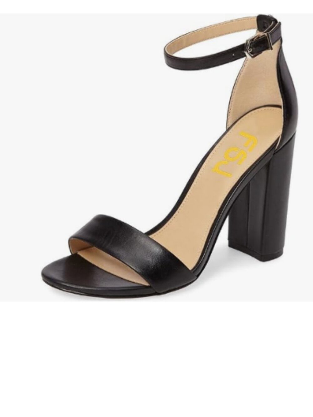 FSJ Black Chunky High Heel Sandals Open Toe Ankle Strap Single Band Dress Shoes